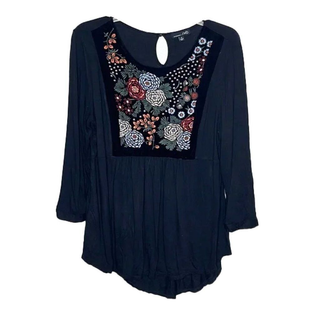 RXB Black Blouse with Floral Embroidery